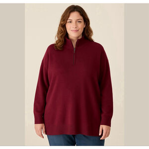 ISAAC MIZRAHI 2-Ply Cashmere Zipped Collar Tunic Deep Merlot sweater Sz XL